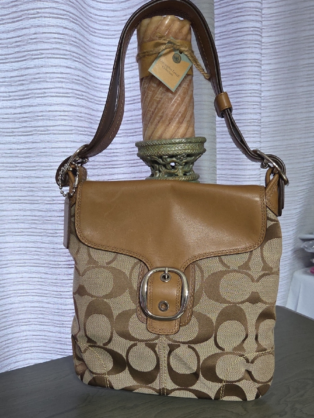 Coach Tan and Brown Signature Canvas Shoulder Bag